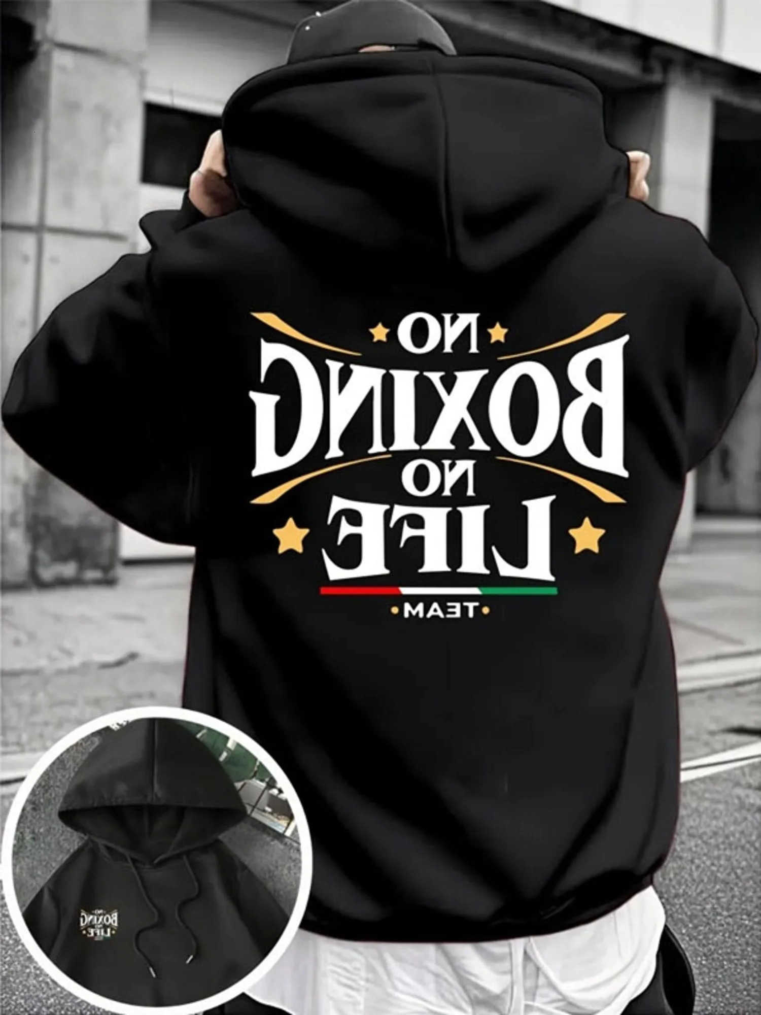 No Mens Boxing Boxing Hoodie No Life Slogan Autumn Winter Sweatshirt Front Back Print Fitness Sports Streetwear Pullover D260915