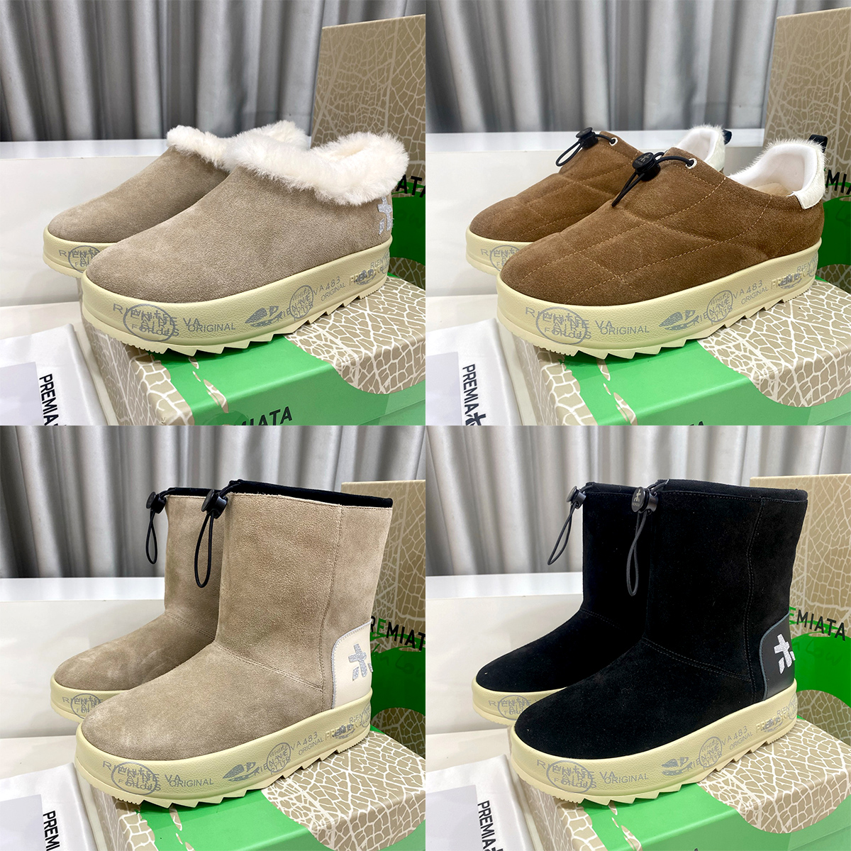 New Premiata Fashion Teddy Furry platform Half Boots brown Winter Snow bootie Soft luxury Designer Home shoes Ankle Boots Fur men women Mule warm An