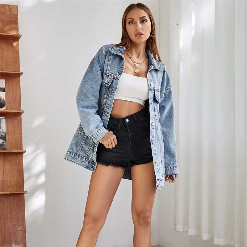 Women JaCKet Spring Coat Loose Denim JaCKet Outerwear Long Blue Autumn CHIc Ladies JaCKets S260915OGEG