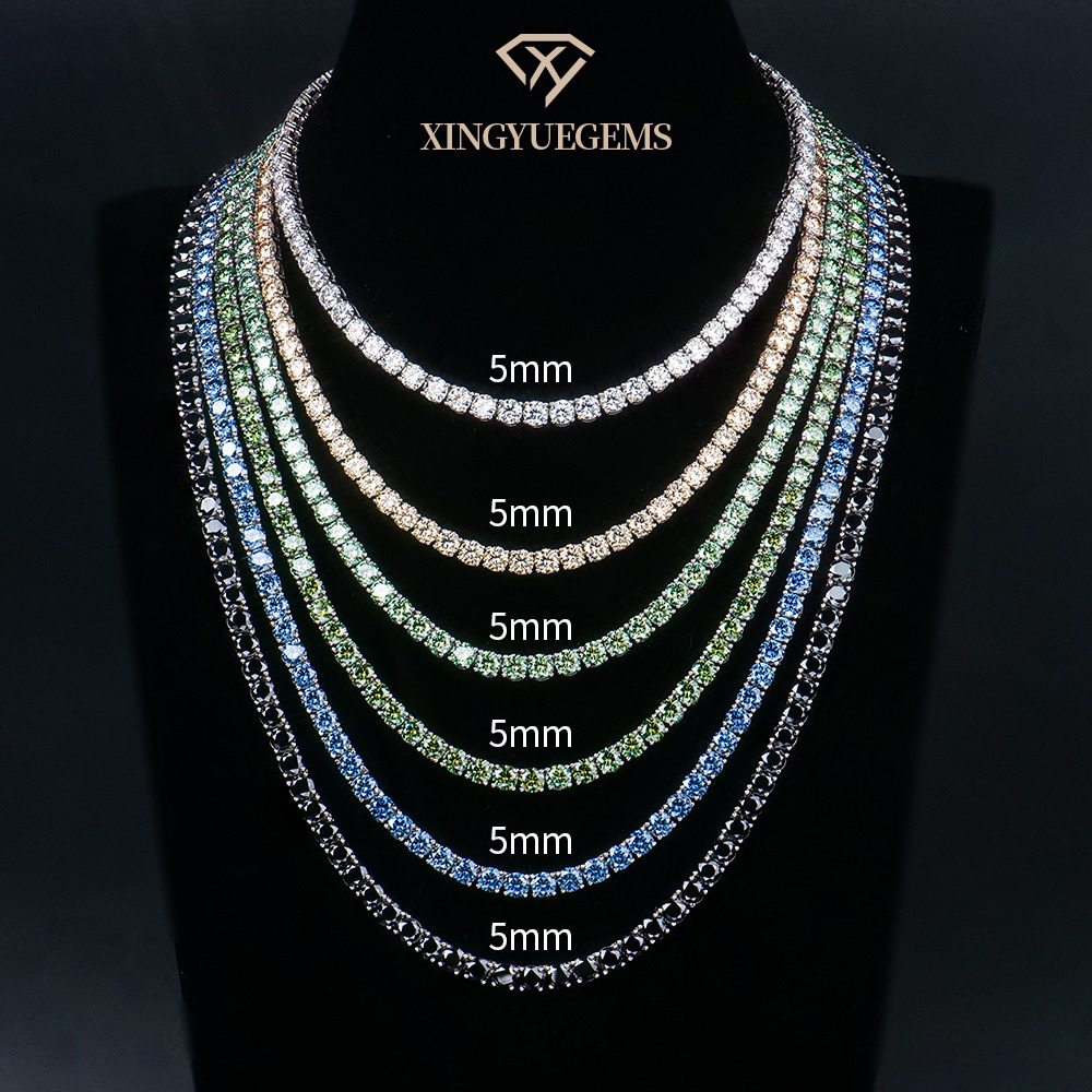 Factory Price Wholesale Hiphop Trendy Jewelry 925 Sterling Silver Ice Gra Vvs Diamond Mossanite Moissanite Tennis Necklace Chain