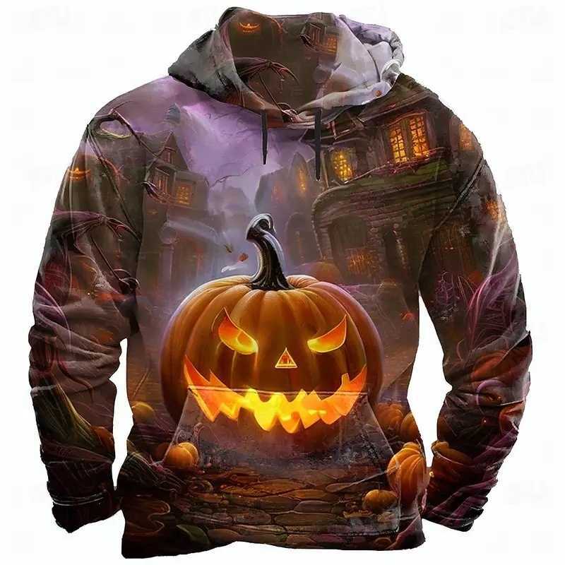 Pumpkin Men's 2026 3D Halloween Prints Hooded Hoodies Sweatshirt Long sleeve Crew Neck Streetwear Drawstring Fall Winter Tops D260915