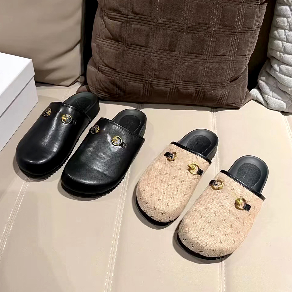 Top quality Mules Slippers Jacquard Vintage travel Flat sandal Designer Half Slipper Home Shoes Fashion Casual Women luxurys Outdoor Metal Buckle Ca