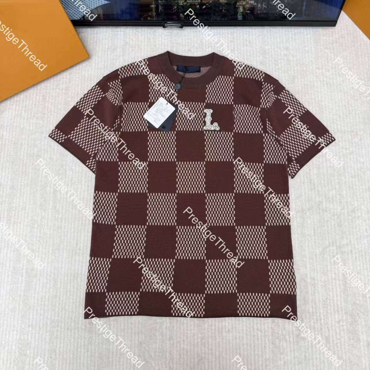 Designer High-Quality Men's Tees & Polos Checkered Beaded Knit Short Sleeve