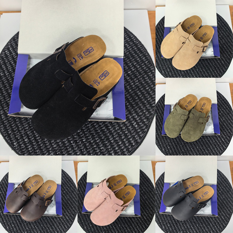 birks Sandal Clog birk Slippers Boston Designer Clogs Sandals Summer Slides Cork Flat Leather Fashion Beach Casual Shoes Women Men Scuffs Slide Flip
