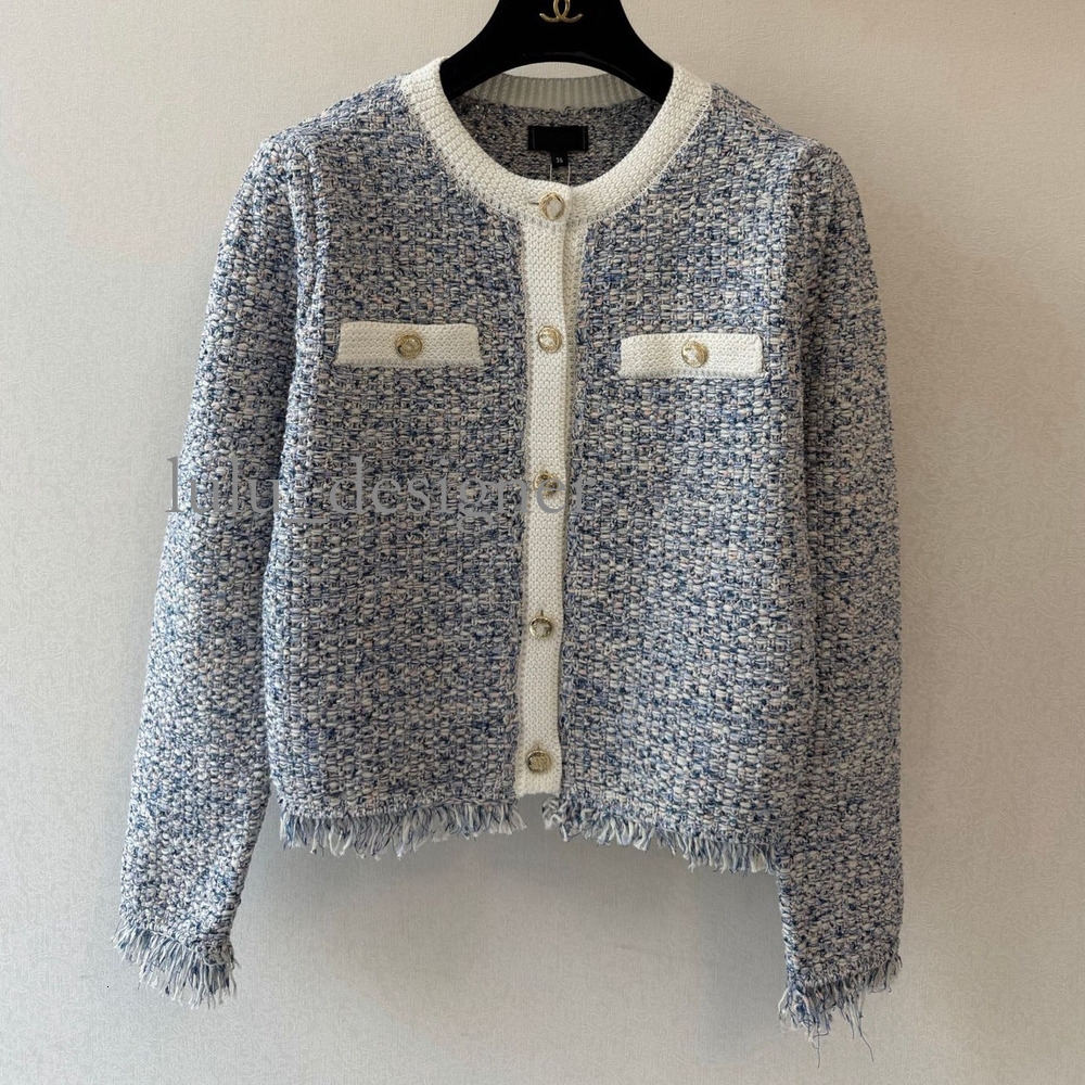 Designer jacket women Classic French-Style Clothing Light Blue Sequined Knit Cardigan Short Jacket Women's Top Knit cardigan coat for women