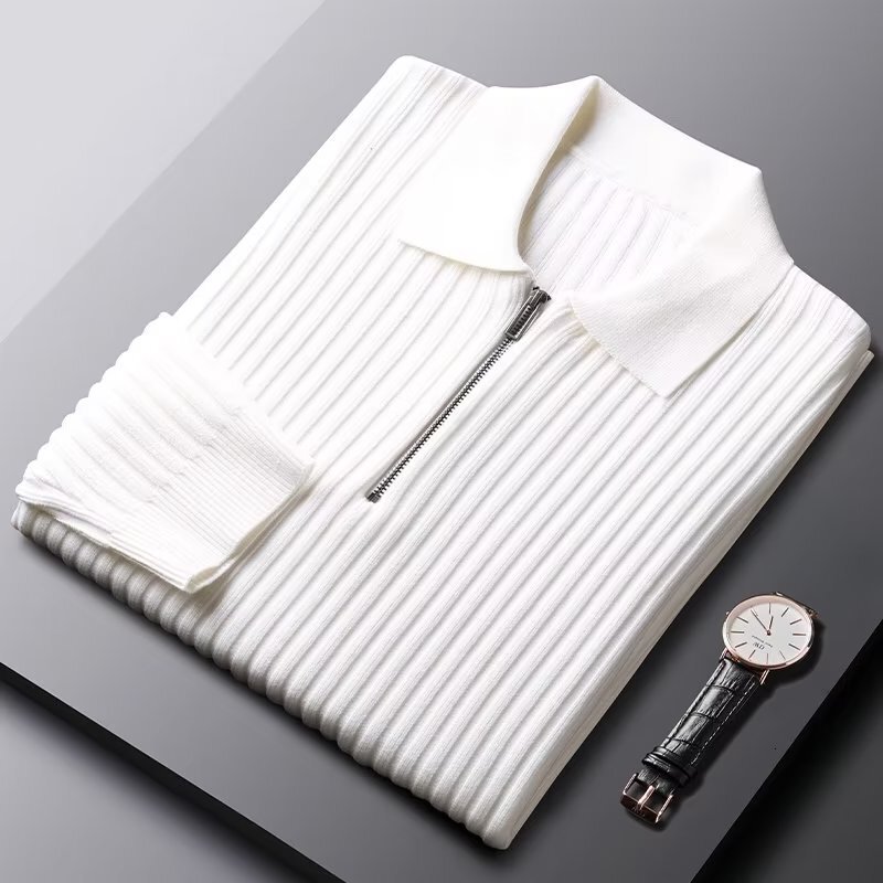 Designer Autumn Winter New Polo Shirt Turn down Collar Half zip Long sleeve Knitted Sweater Men's Slim Fit Business Foreign Trade Wholesale f4