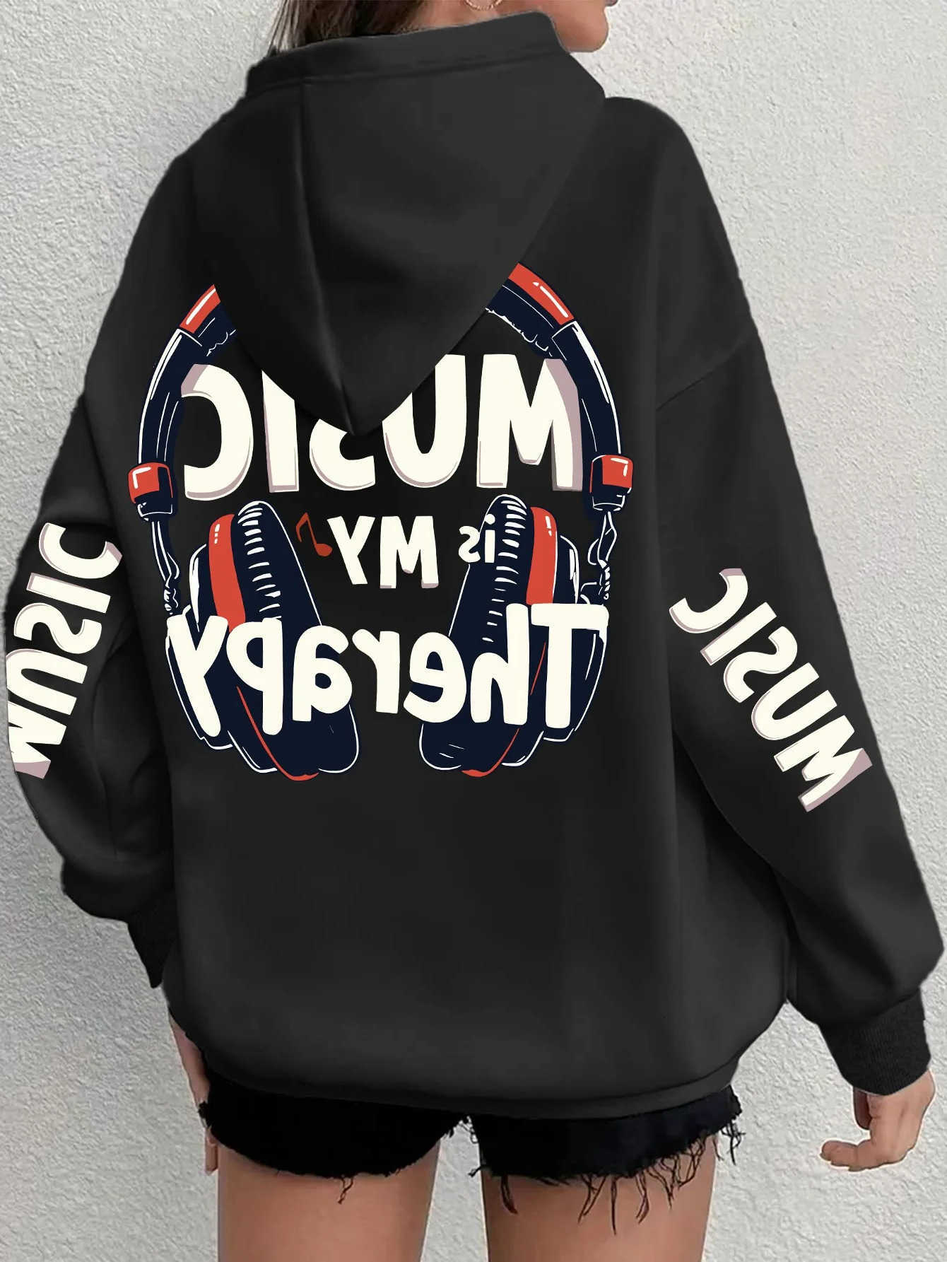 Music Women's Men's Lovers' and Hoodie Autumn and Winter -lined Headphone Art Print Casual Loose Pullover Sweatshirt D260915