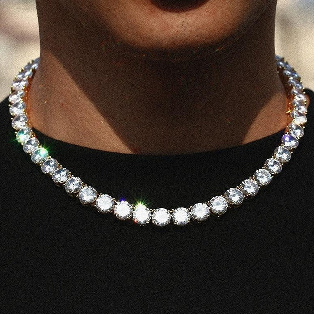 925 Silver Vintage Gold Plated Elegant Men's Round Cut Moissanite Tennis Necklace-Perfect Gift