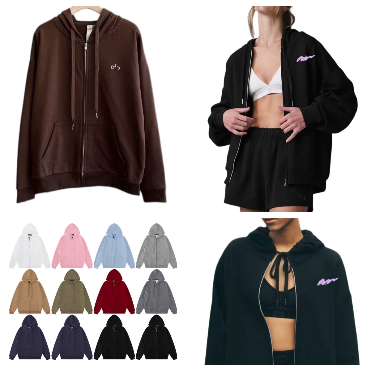 Yoga US Designer Embroidery Logo Big Size Women GYM Loose Casual 4XL 5XL ZIP Hoodie Ladies Zipper Hooded Sweatshirt Long Sleeve Youth Girls Juniors