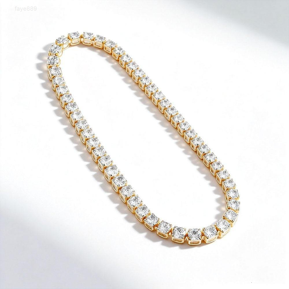 Moissanite Gold Tennis Necklace Classic Round Cut Link Chain Luxury Fine Jewelry Gift For Women Bridal Wedding