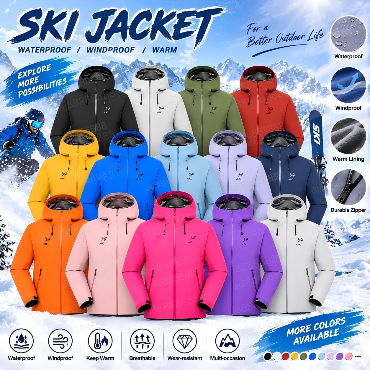 Arcteryxilly Men's Waterproof Ski Jacket Windproof Breathable Hooded Winter Coat for Alpine Skiing and Outdoor Sports