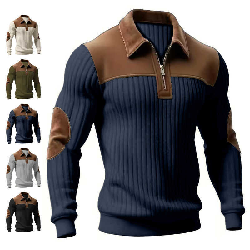 new sweatshirt 2026 Hoodies men's knitted lapel stitching embroidery casual sports autumn zipper sweatshirt man's clothing D260915