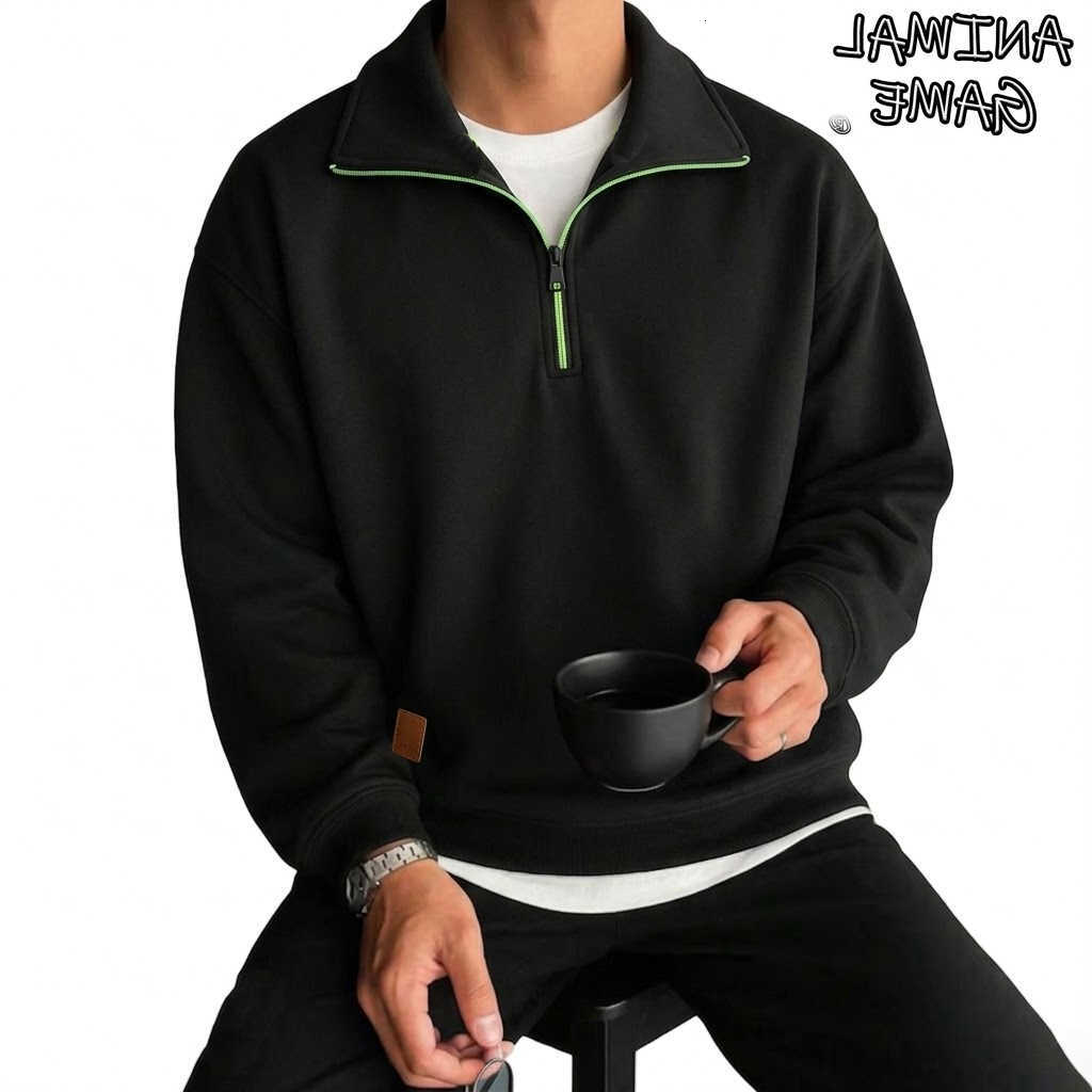 Zipper sleeve Half Men's Long Sweatshirts Solid Pullover Zip Up Hoodies Casual Mens Coats Gym Man Quarter Zip Poleron D260915
