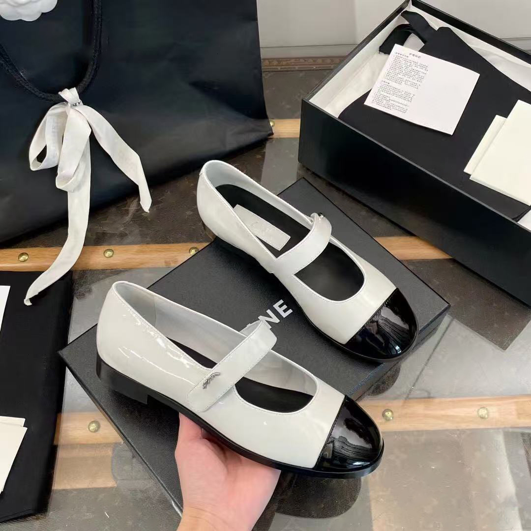 Top quality Mary Jane shoe Summer sandal Women New Fashion Sexy dress shoe Channelle Patent Leather Strap Buckle Flats luxury Designer loafers Round