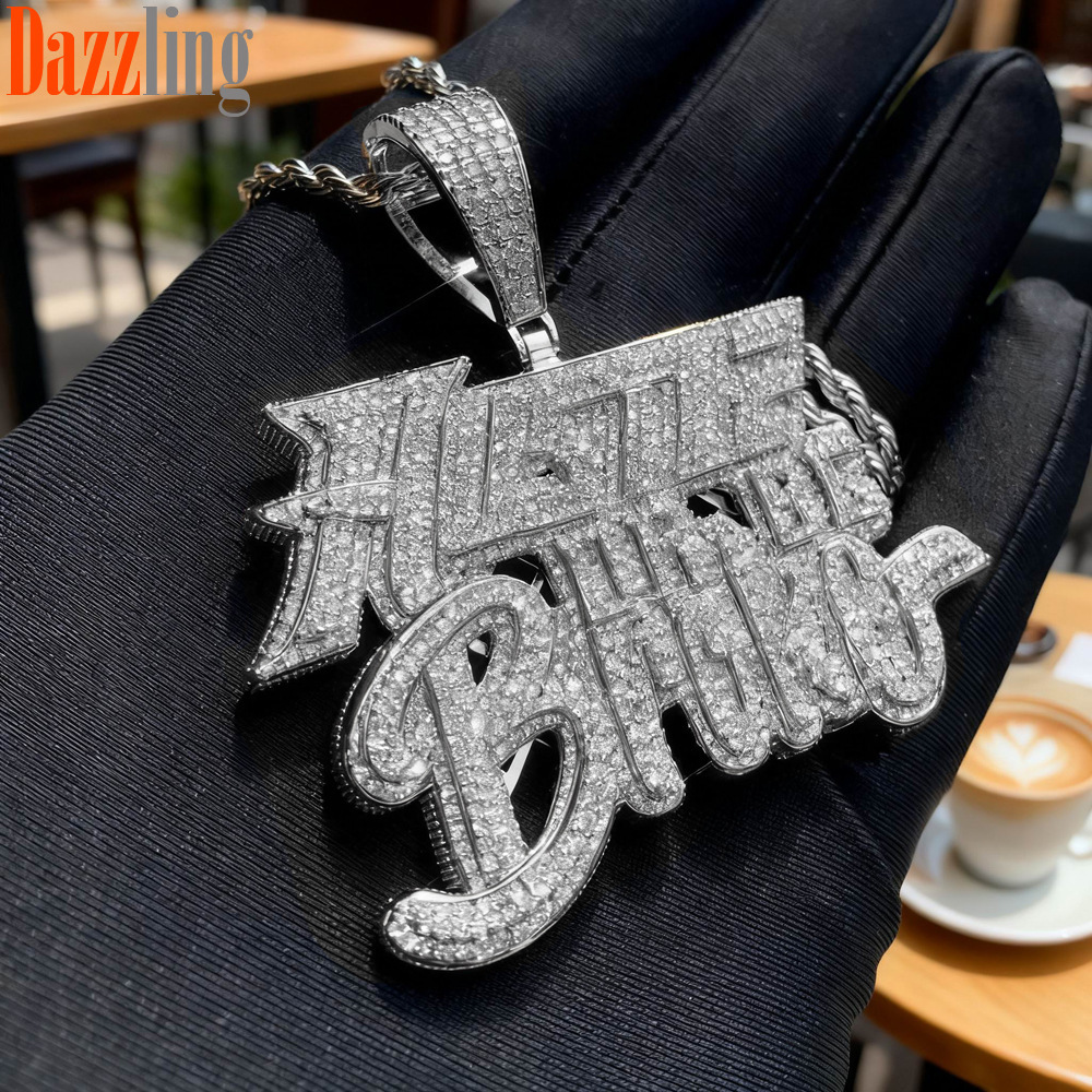 New European and American ins style Hustle letter zircon pendant Hiphop fashion trendy men's necklace in stock wholesale