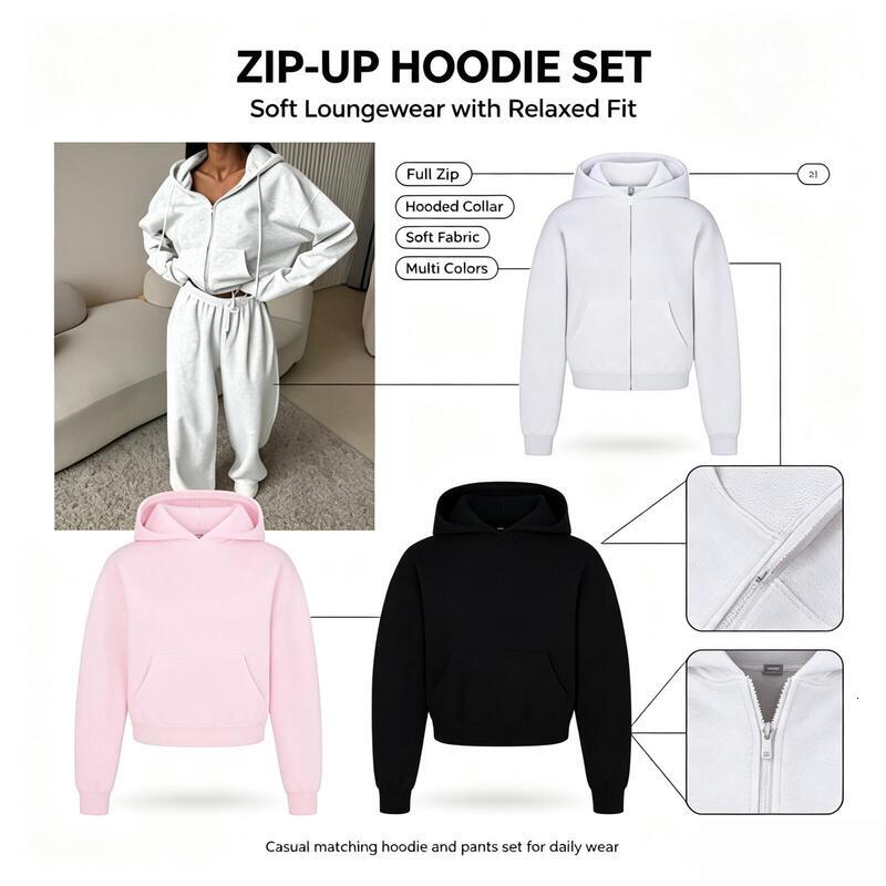 Quality Skimlys Sets Womens Set Outfit Classic Zip Up Hoodie Pink Jacket Full Zip + Pants Sweatpants Long Clothes Outfit Sports Sportswear tees tees