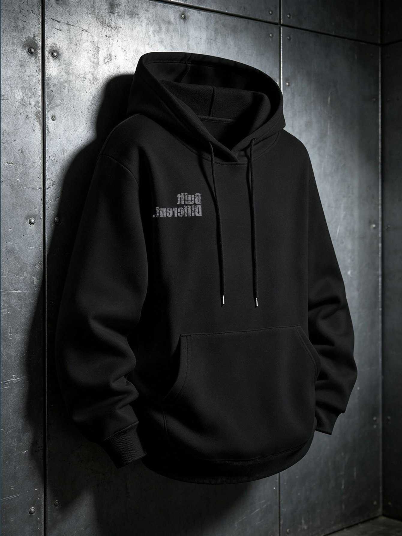 printed Men's different style small-font hooded sweater - Simple letter pattern casual loose street style hooded top D260915