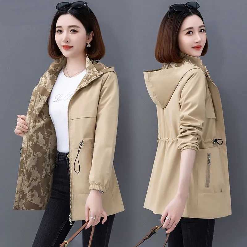 Double-Sided Autumn Women Jacket Spring 2025 New Plus Size 4XL Windbreaker Women Middle-aged Mothers Casual Coat S2609154A69