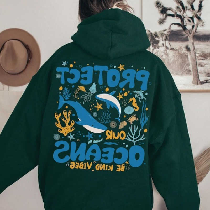 Hoodies Oceans Matching Protect Our Beach Surf Autumn and Winter Sweatshirt Long sleeve Keep Warm Adult Loose Casual Pullover D260915