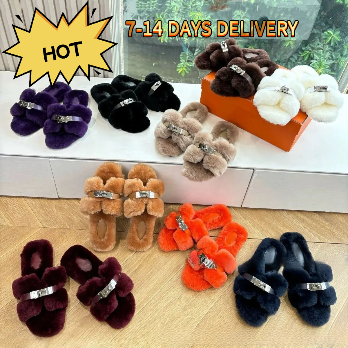 designer slides Luxury Slides Furry Slippers Slide sandals House shoes Mules Fall Winter Men Women slip-ons Footwear Paris Comfortable Fuzzy Flip Fl