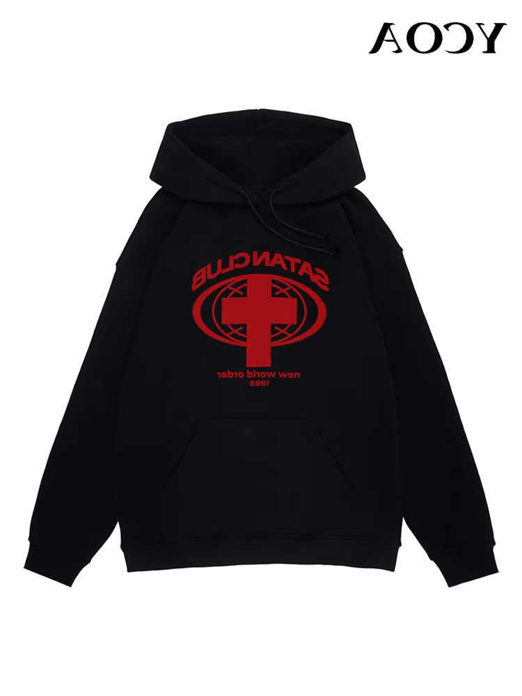 Club Satan Men's Graphic Sweatshirts Hoodies Oversized Winter Harajuku Long sleeve Tops Korean Fashion Y2k Streetwear Clothing D260915