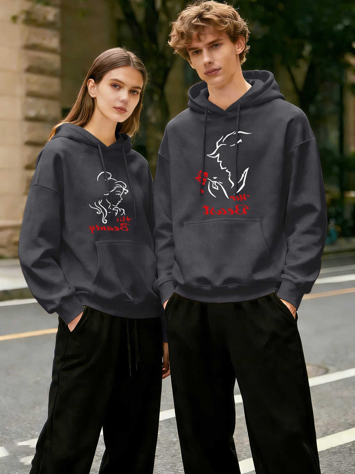 Beast Print Fashion AutumnHoodie Her Men Long sleeved All-Match 1Pc Simple Top Loose Soft Tracksuit Casual Sport Couple Clothes D260915