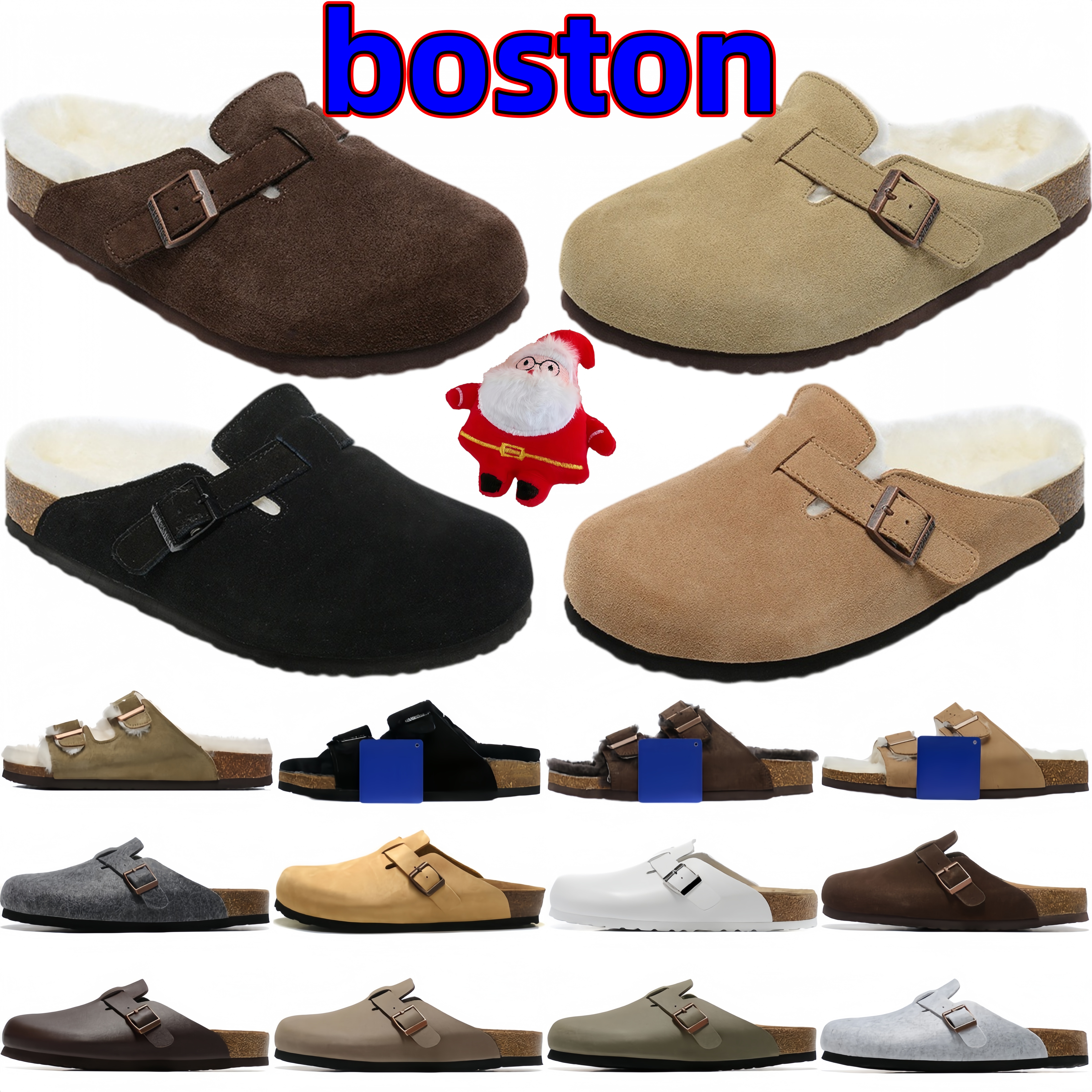 Halloween boston men women bag head slippers slides wool add velvet winter home warm comfortable soft retro classic maroon black sand gray pink35-46