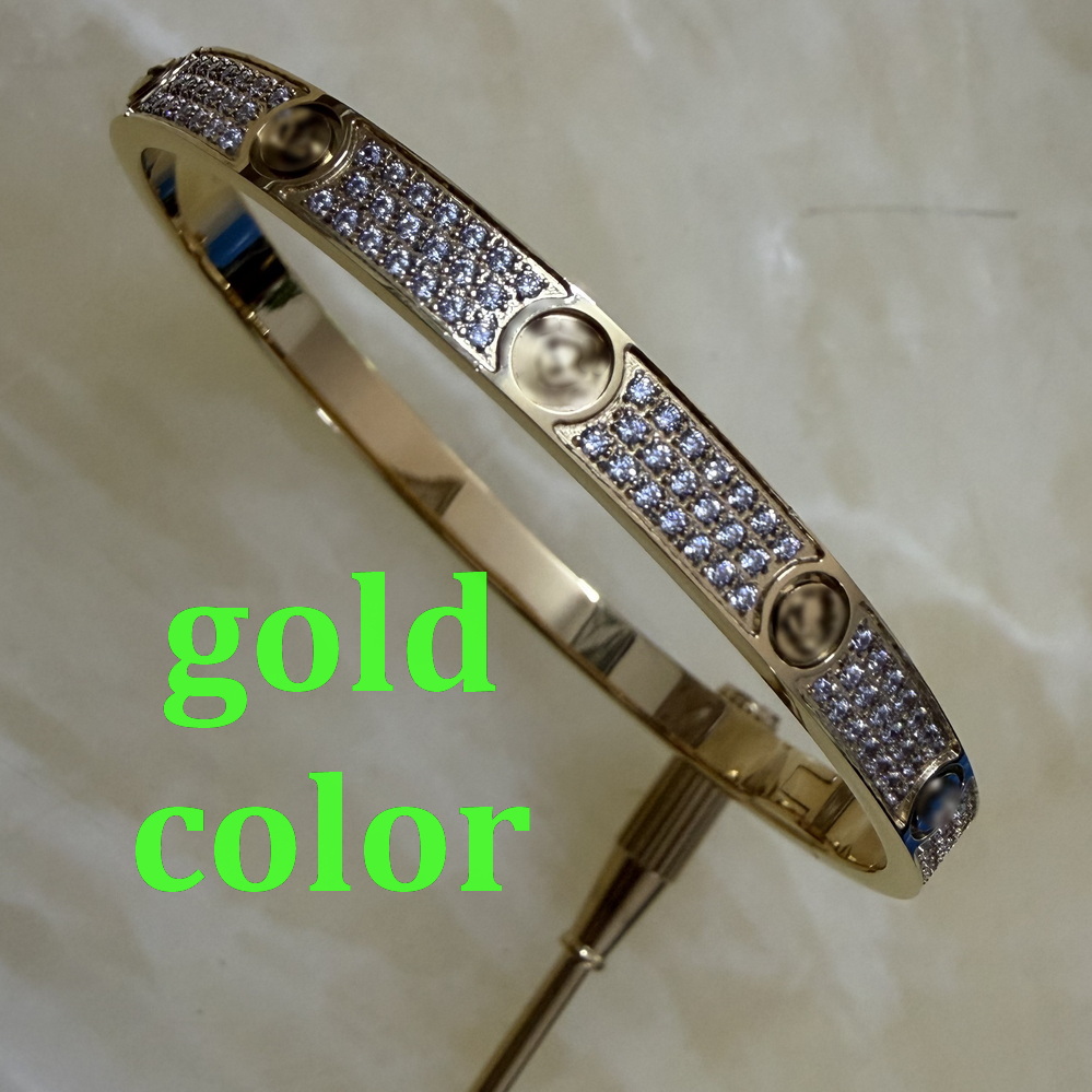 4.8MM three rows diamonds bracelet New Single side screw high quality bangle gold plated bracelet size 16-19 CM With box 053-1