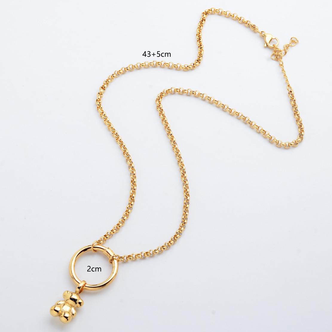 Hot Fashion Women Silver Rose Gold Black Stainless Steel Span Bear Can Opened Circle White Bead Chain Pendant Necklace Jewelry
