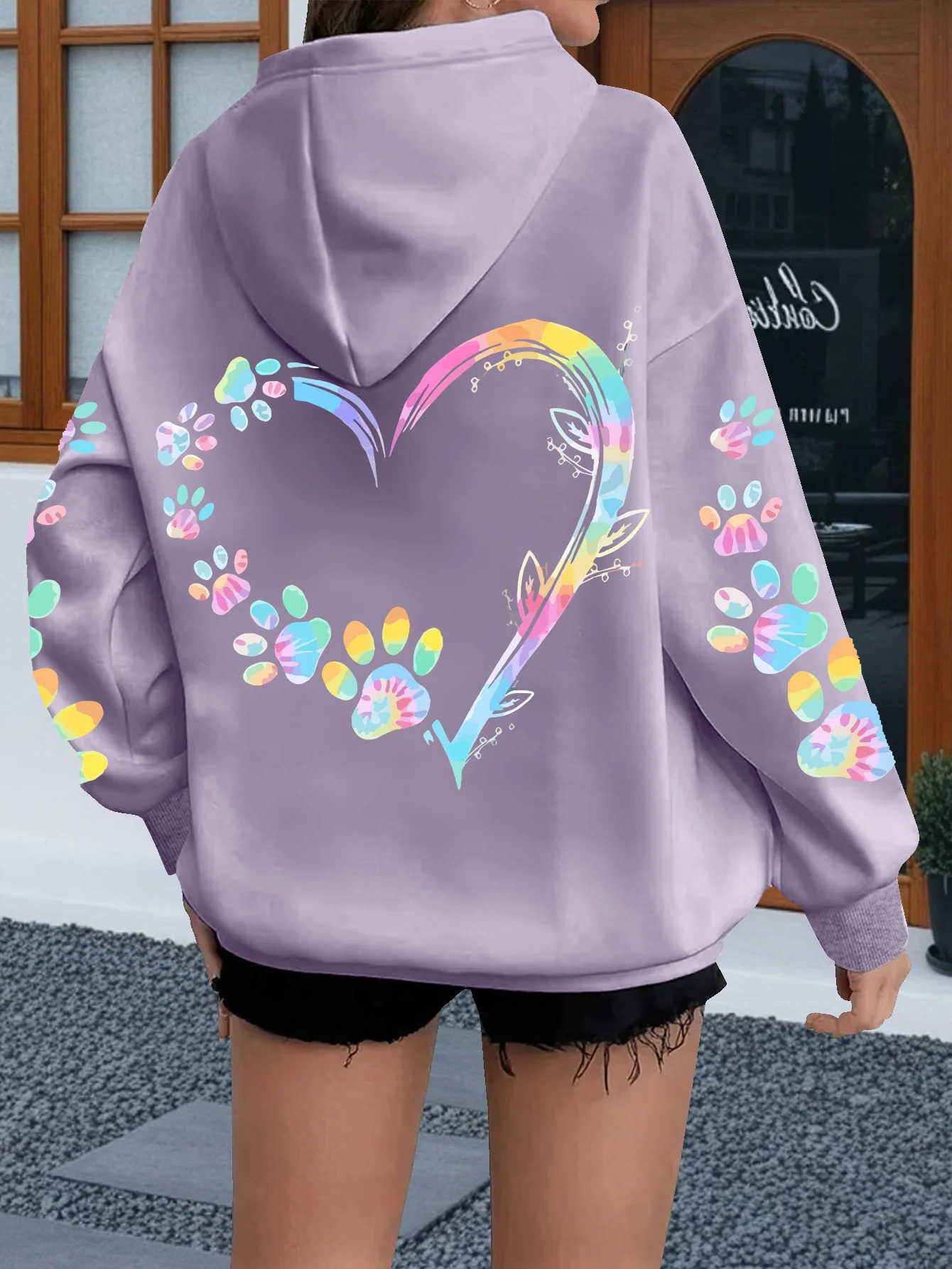 Printed 2026 Heart Dog Paw Hoodies Women Casual Fashion All Match Hoody Warm New Pullovers Harajuku Trend Hooded Sweatshirts D260915