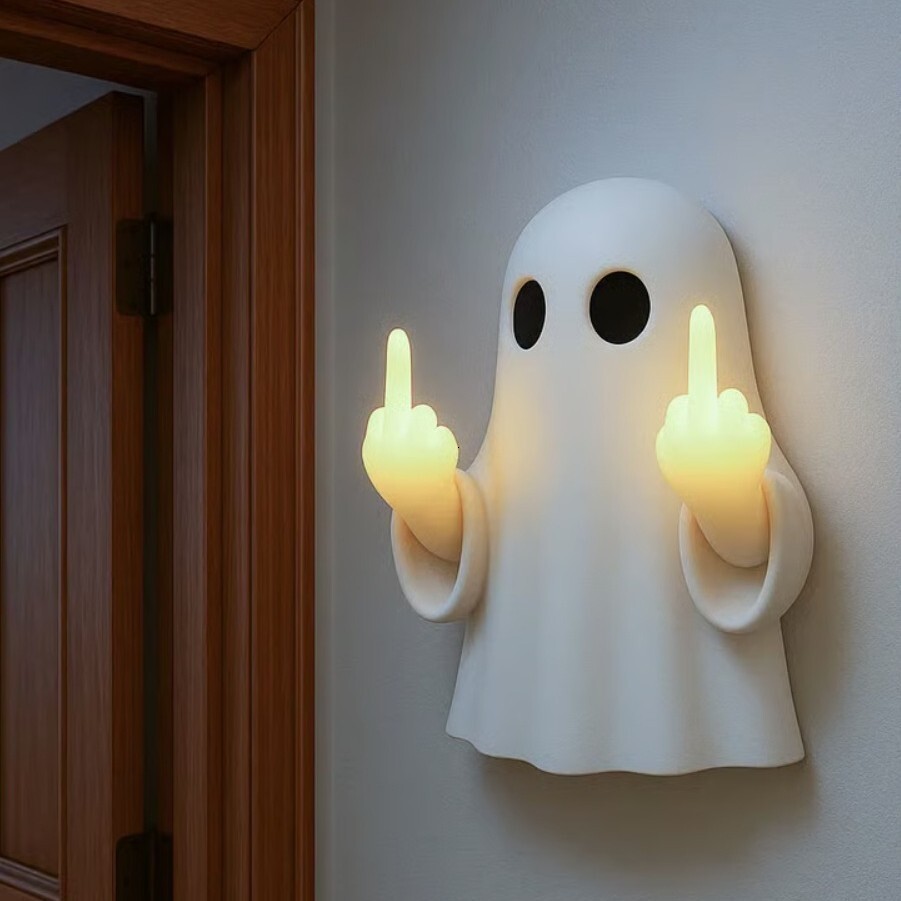 Funny Middle Finger Ghost Night Light Cute Spooky Resin Desk Lamp Halloween Christmas Ambient Glow Figurine Prank Gag Gift Home Room Decor