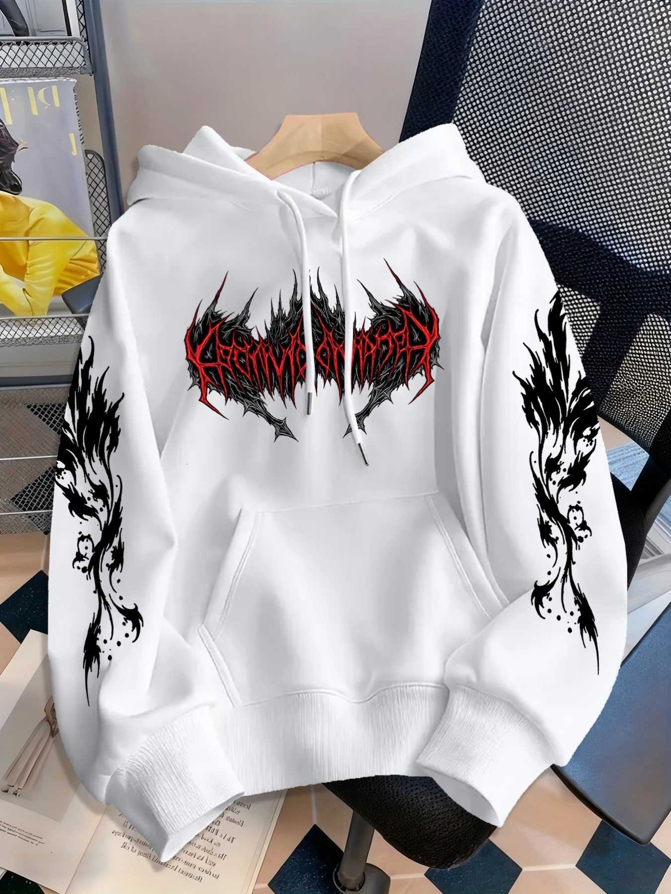 hoodie autumn-winter trendy New style with extended sleeves and arm prints dark gothic Y2 punk style hooded sweater D260915