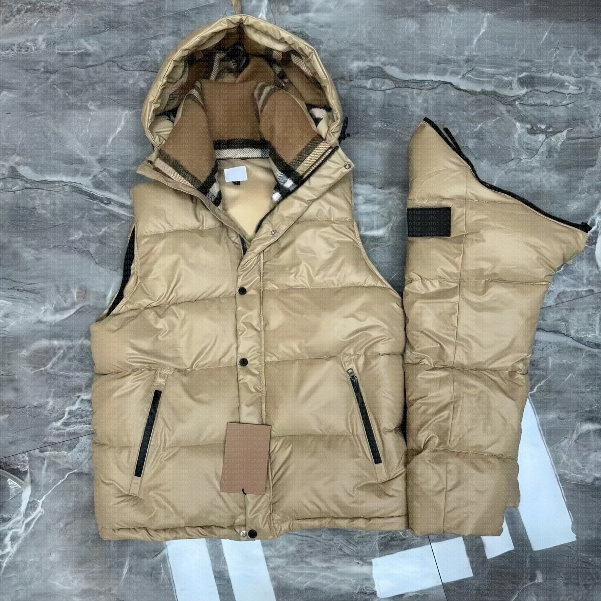 Thick Plaid Lined Hooded Puffer Jacket Designer coat Puffer Jackets Winter Cotton Warm Veste Womens Mens Coat Letter Print Couple Detachable sleeve