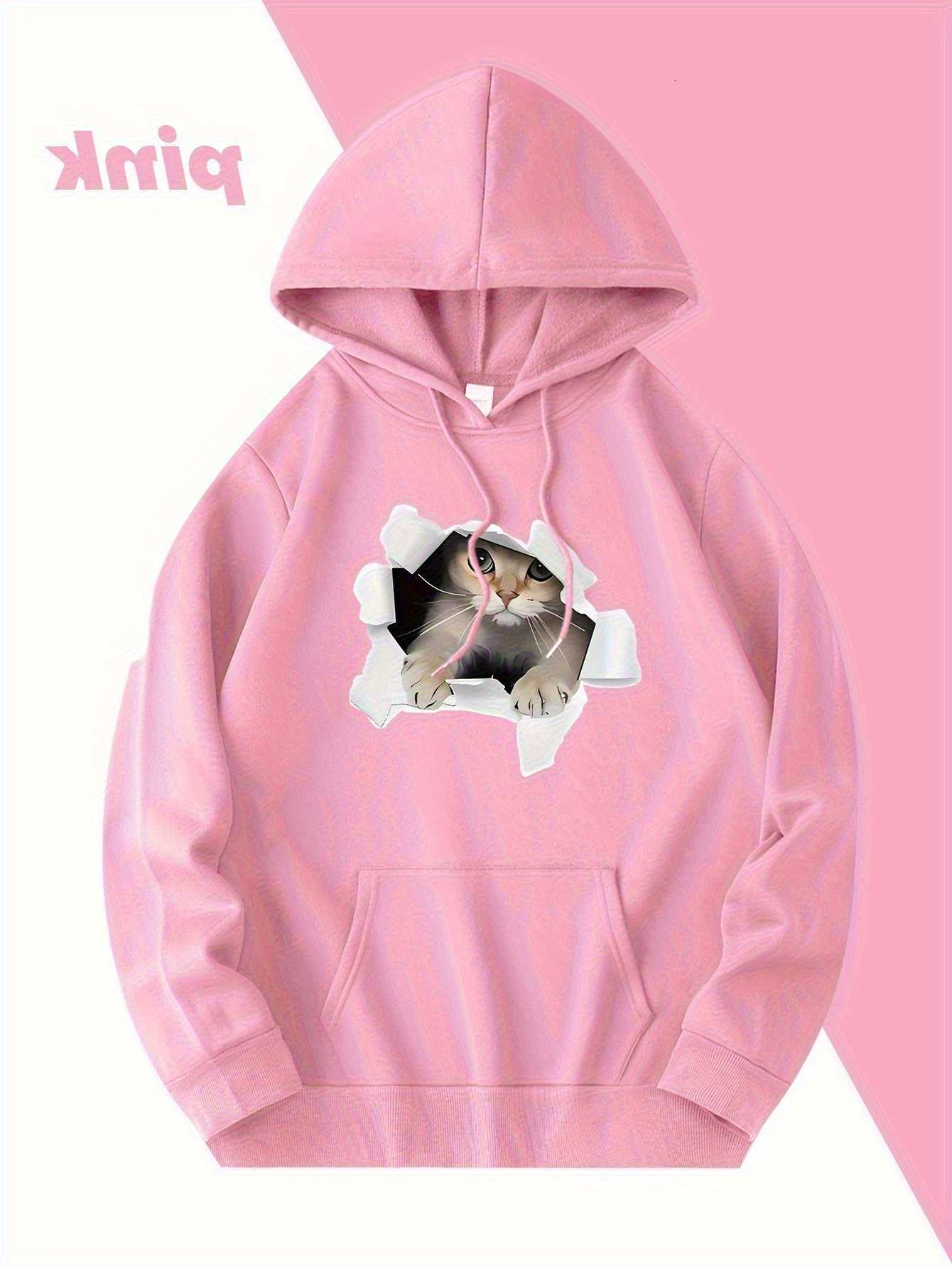 casual Cute man's cat-patterned fashionable printed hooded sweater fordailywearVibrant cat designFall and winter pullover hoodie D260915
