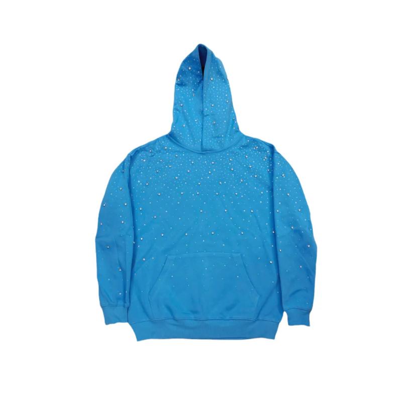 Mens Starry Sky Rhinestone Hooded Sweatshirt Gradient Sparkling Diamonds Relaxed Fit Long Sleeve Pullover With Front Kangaroo Pocket