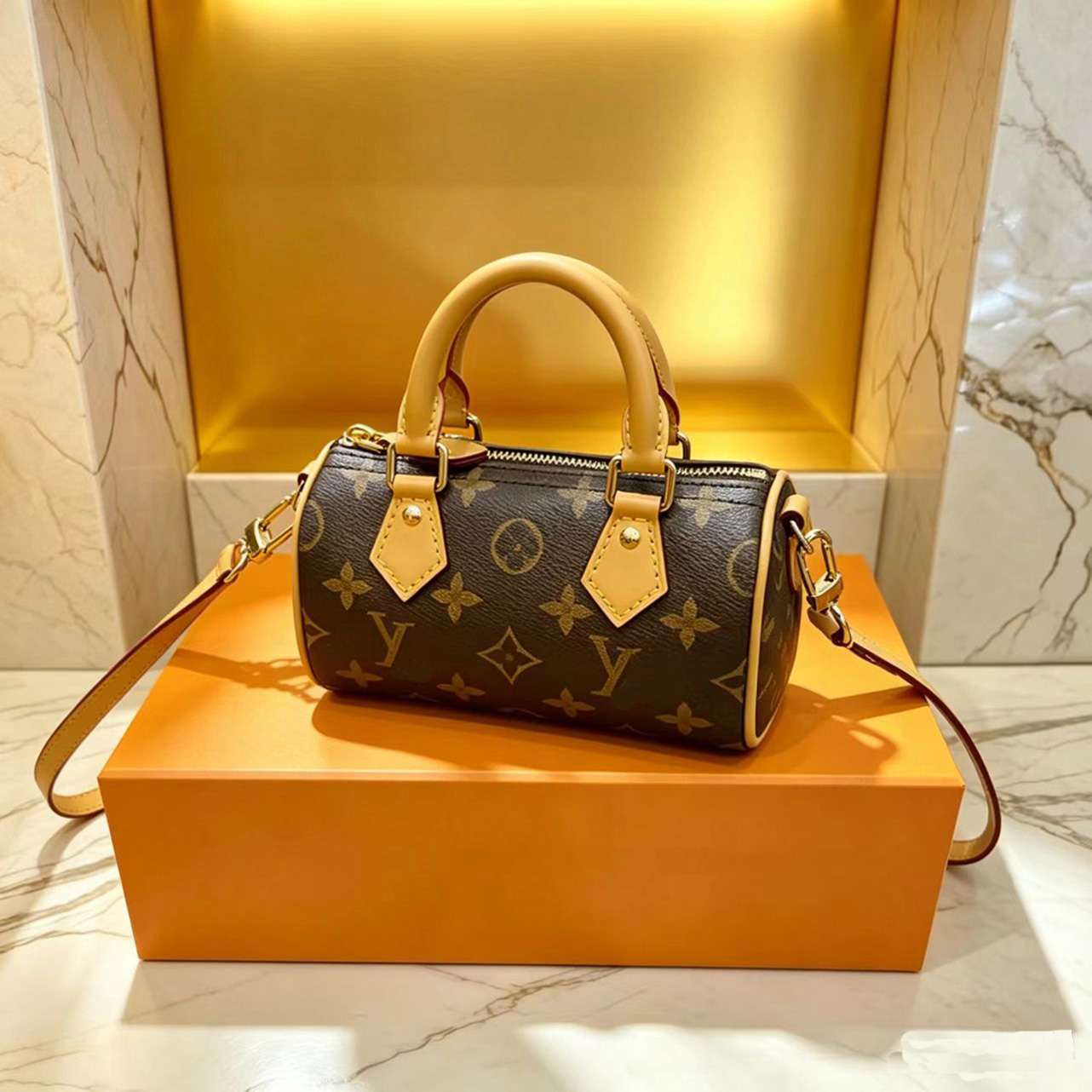 Designer bag Mini Nano Speddy 16cm Shoulder Bag light gold hardware Classic Women Top quality Leather handbag Pillow Purse Crossbody bag Luxury Embo