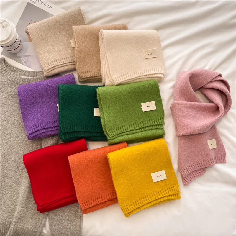 Korean Women Cashmere Scarves Lady Winter Thicken Warm Soft Pashmina Shawls Wraps Female Pure Color Knitted Long Scarf for Women260915