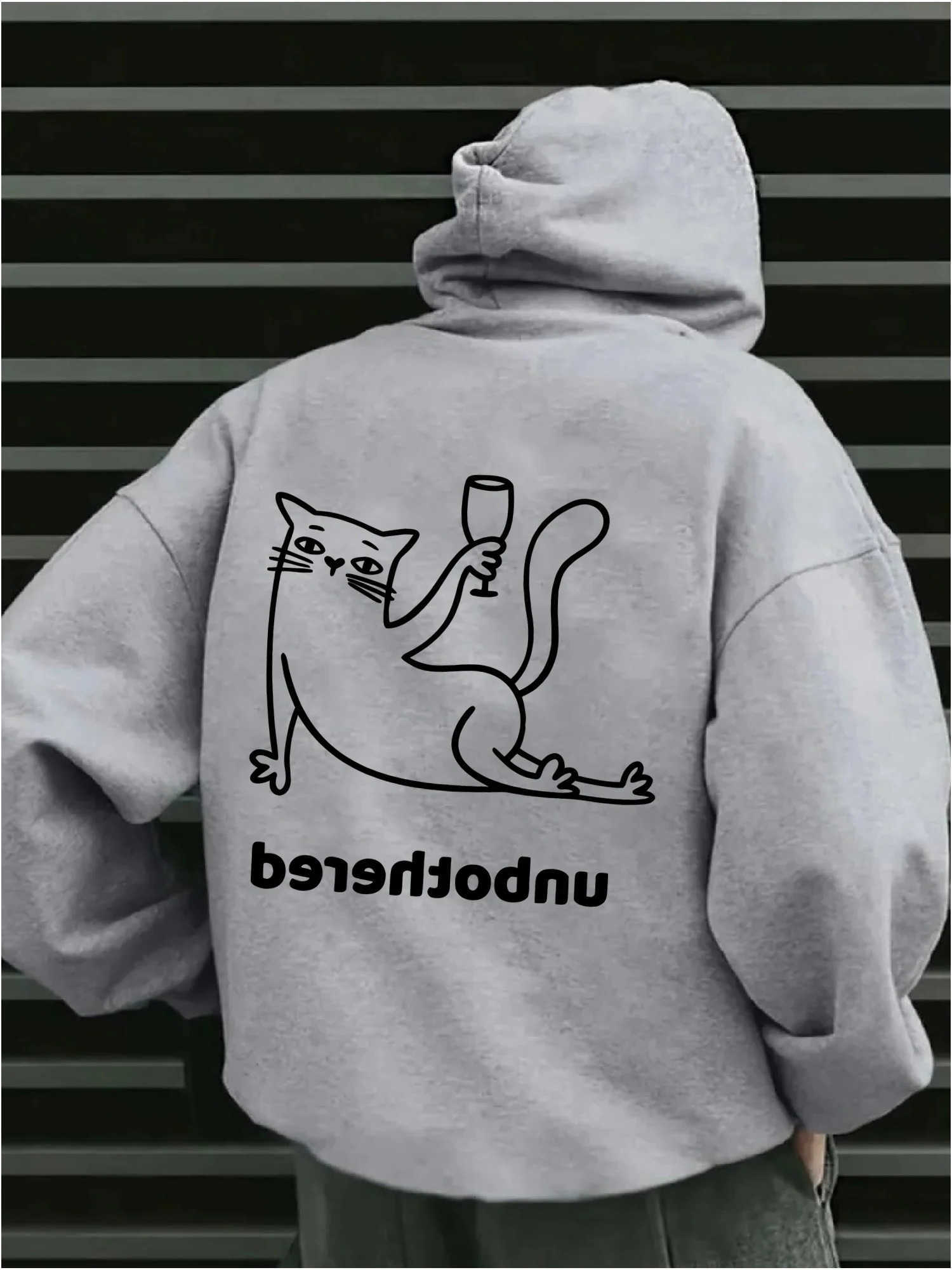 universal Men's and funny women's cat pattern hooded sweatshirt wine glassprintpulloverwinter-spring street fashion style D260915