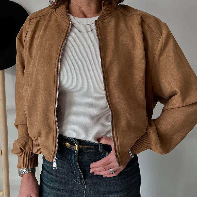 Autumn New Winter Versatile Suede Solid Color Zipper Jacket Women's Commuter Coat S260915LTOX