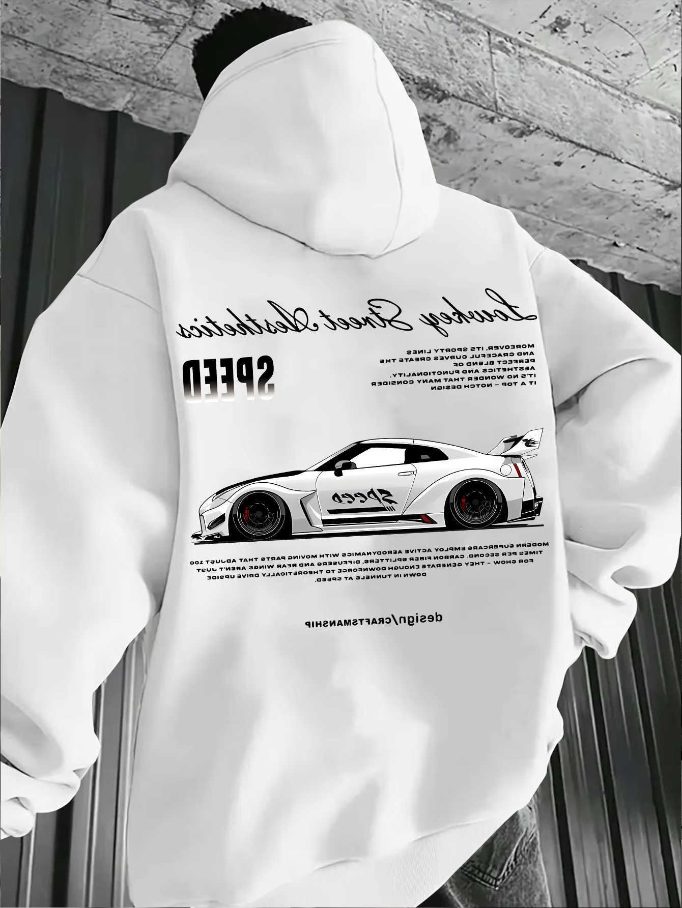 Arrival Sports Car Graphic New Hoodie for Men White Street Racing Aesthetic Pullover with SPFRD Letter Print Streetwear 2026 D260915
