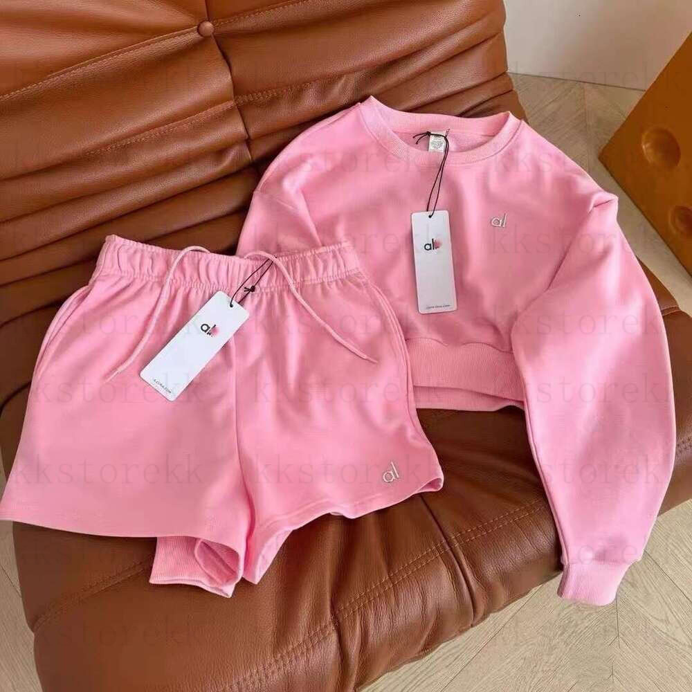 Aloismlyities Yoga Set Cropped Sweatshirts+Shorts Crew Neck Pullover Aloismlyities Womens Short Tracksuit Studio to street Weekend City Sportswear s
