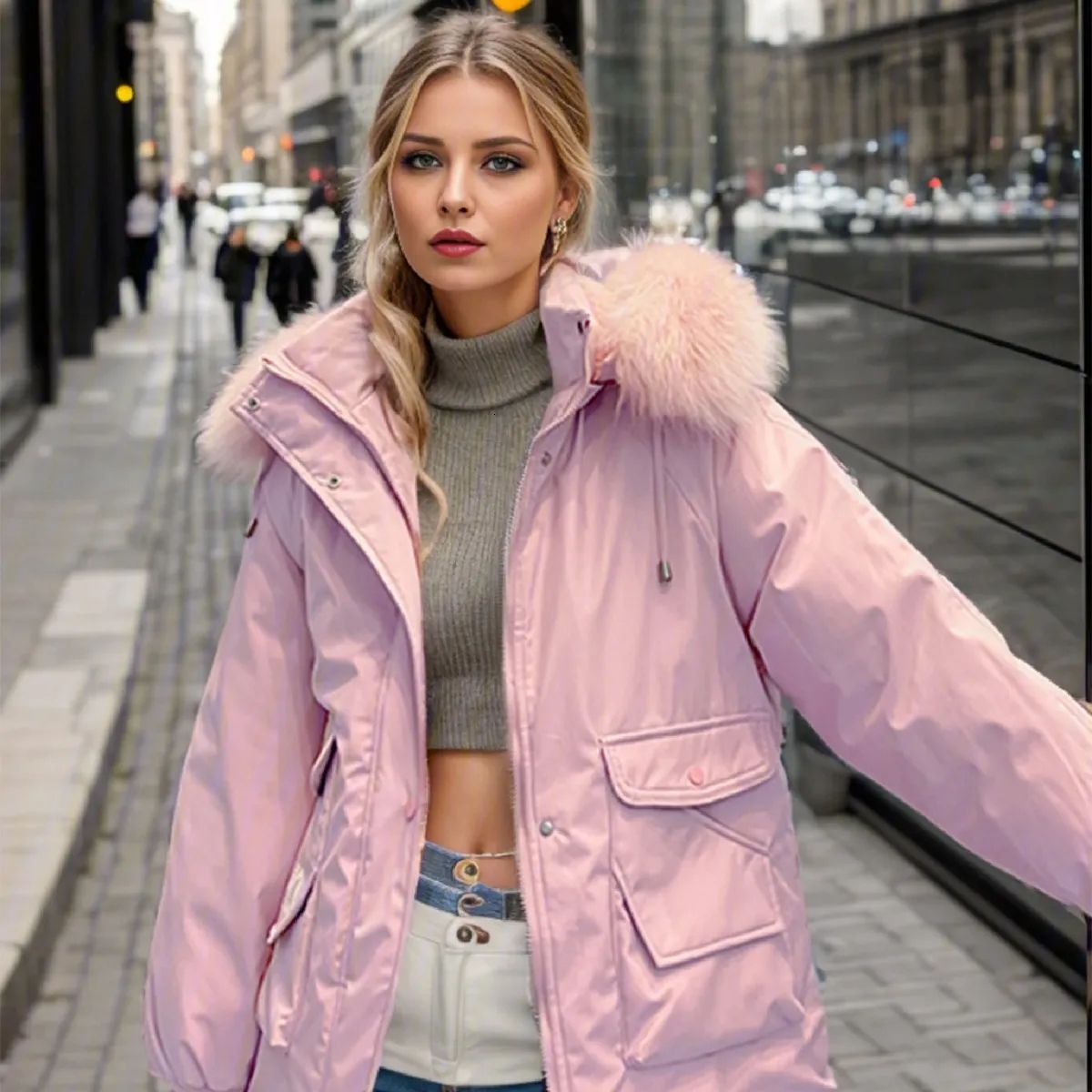 2027 New Puffer Jacket Overcome Womens Middle and Long Style New Autumn and Winter Plush Warm Cotton Clothes Slim Fit Large Cotton Padded Jacket M-3