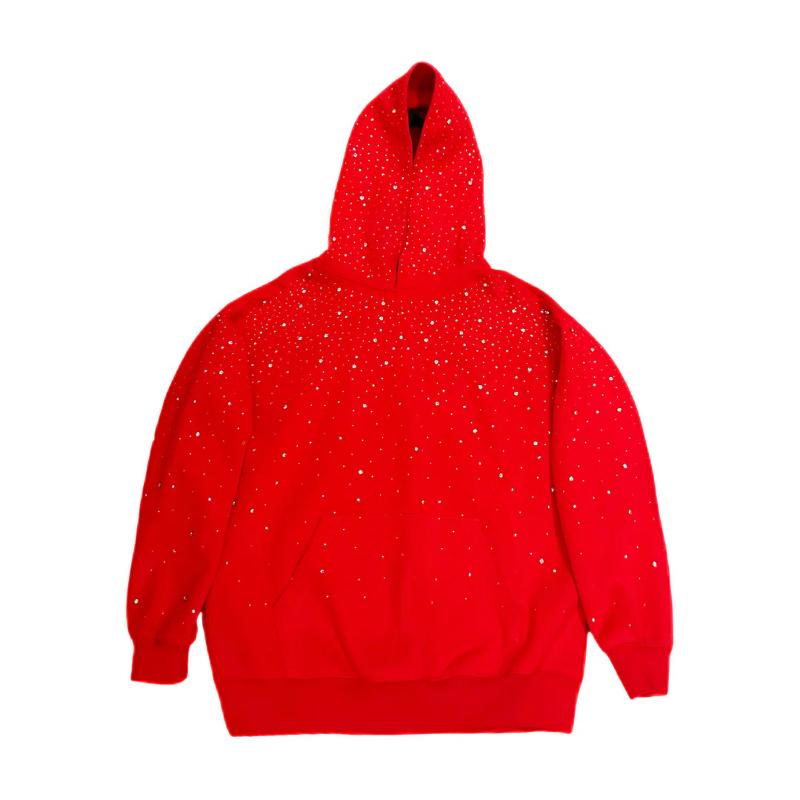 Sweat à capuche à manches longues pour hommes, Streetwear, strass scintillants, décoration de diamants étoilés, sweat-shirt avec poche kangourou