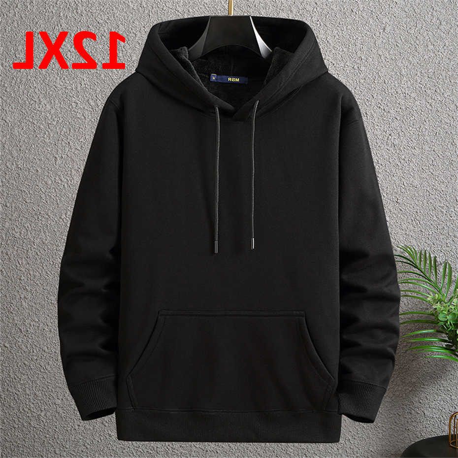 Men Hoodies Solid 12XL Color 10XL Plus Size Hoodies Autumn Winter Thick Hoodie Male Big Size 12XL Hooded Pullover Black D260915