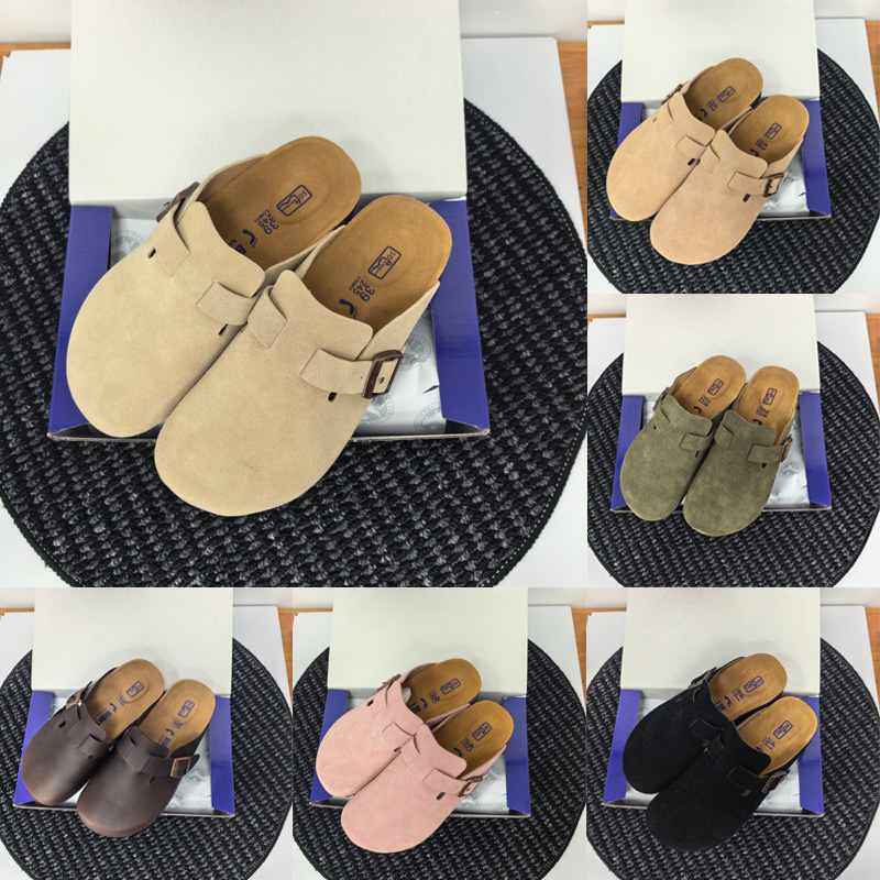 birks Sandal Clog Slippers Boston Designer birk Clogs Sandals Summer Slides Cork Flat Leather Fashion Beach Casual Shoes Women Men Scuffs Slide Flip