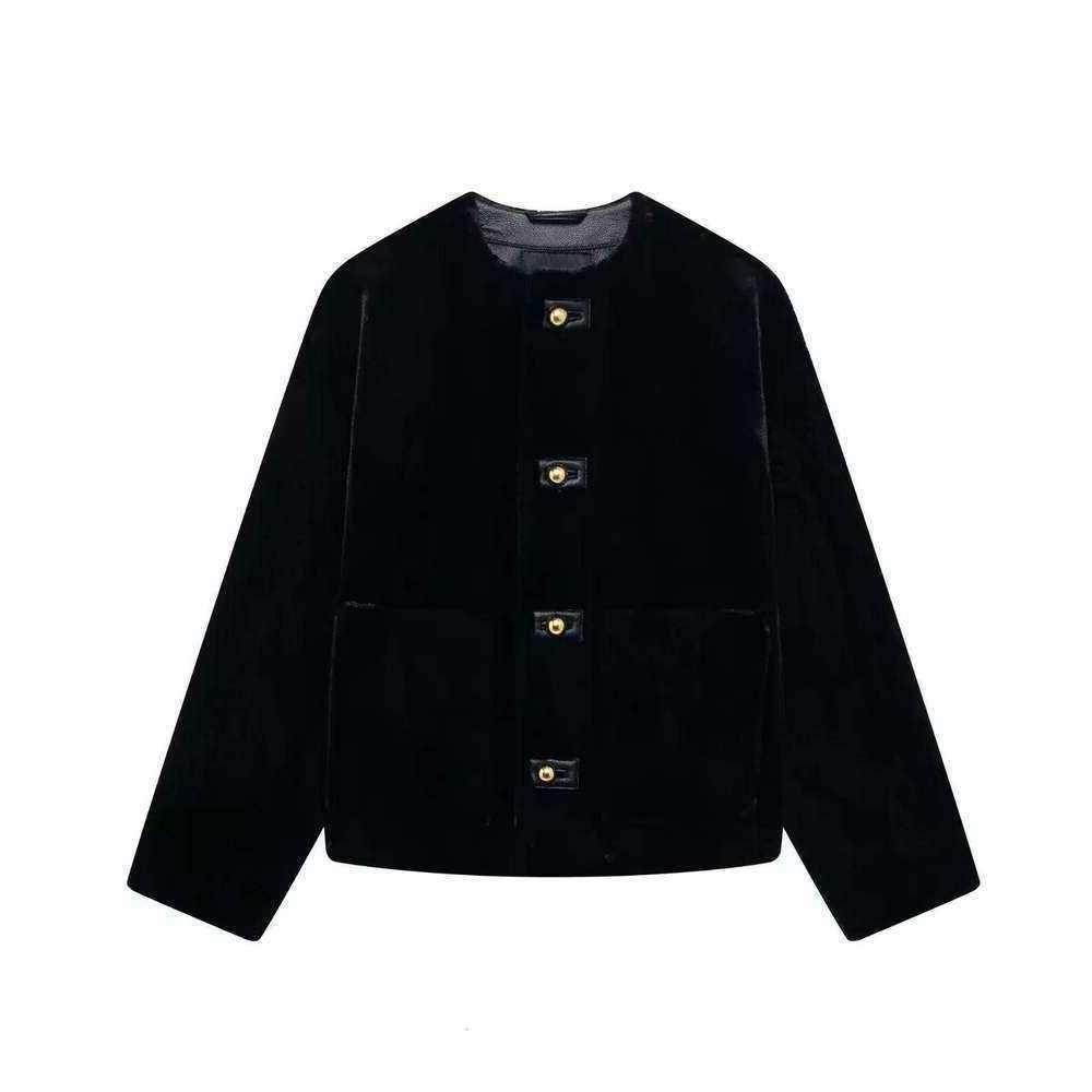 Women TRAF Winter New Lazy Fur Jacket Coat Chic Button Style All Match Round Neck Top Outerwear Mujer S260915SHTP