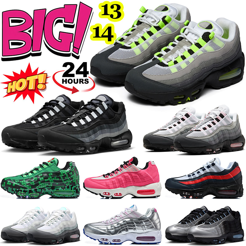 Big Size 13 14 95 95s running shoes Neon Pink Foam designer men women big bubble Hyper Turquoise Solar Red Grey Gradient OG Blue Spark mens train