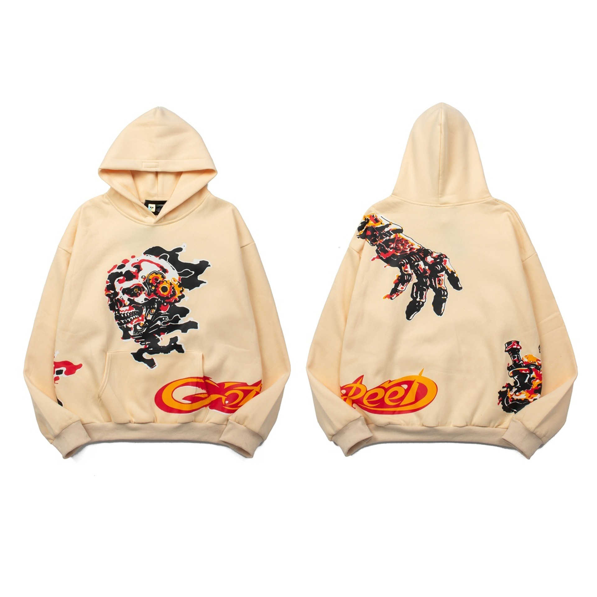 Goddpeed Jackets And Hoodie Long Sleeves Skull Thug Pattern Print High Quality Washed Distress Retro Trend Clothe Comfortable Street Good Speedes Ho
