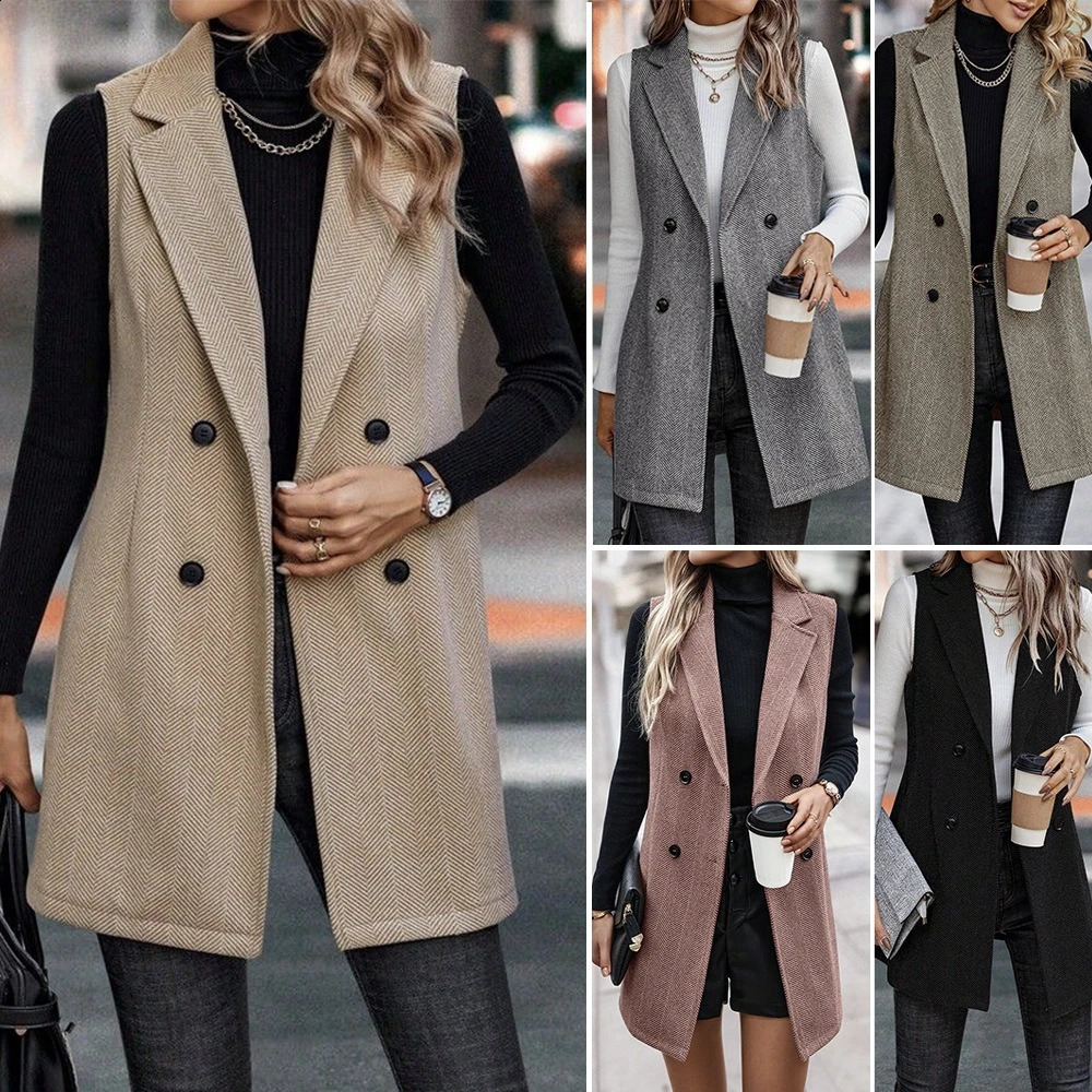Solid Casual Loose Sleeveless Vests For Women Autumn Elegant Womens Warm Vest Jacket Coats Vintage Female Top Outerwear 260914