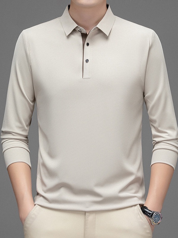 Designer 2026 new long sleeved polo shirt middle aged men featuring stretchy fabric loose fit a classic collar design suitable for spring and au b4